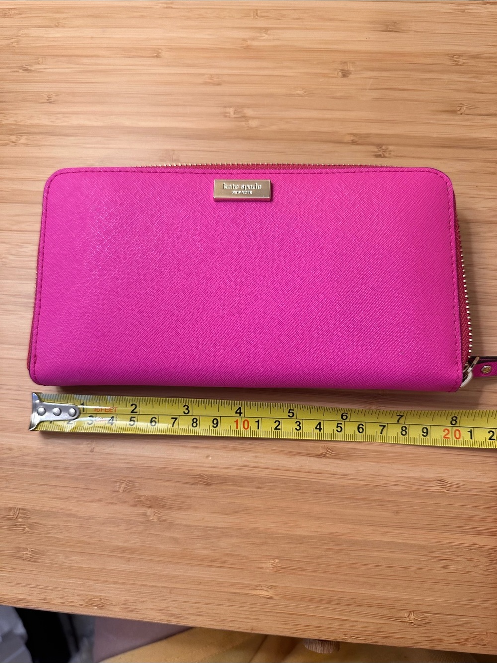 Kate Spade Pink Wallet with Striped Lining and Gold Plaque Detailing - Picture 8 of 9